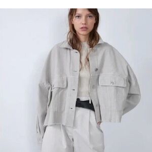 Zara Corduroy Button Down Light Jacket in Beige Sz XL